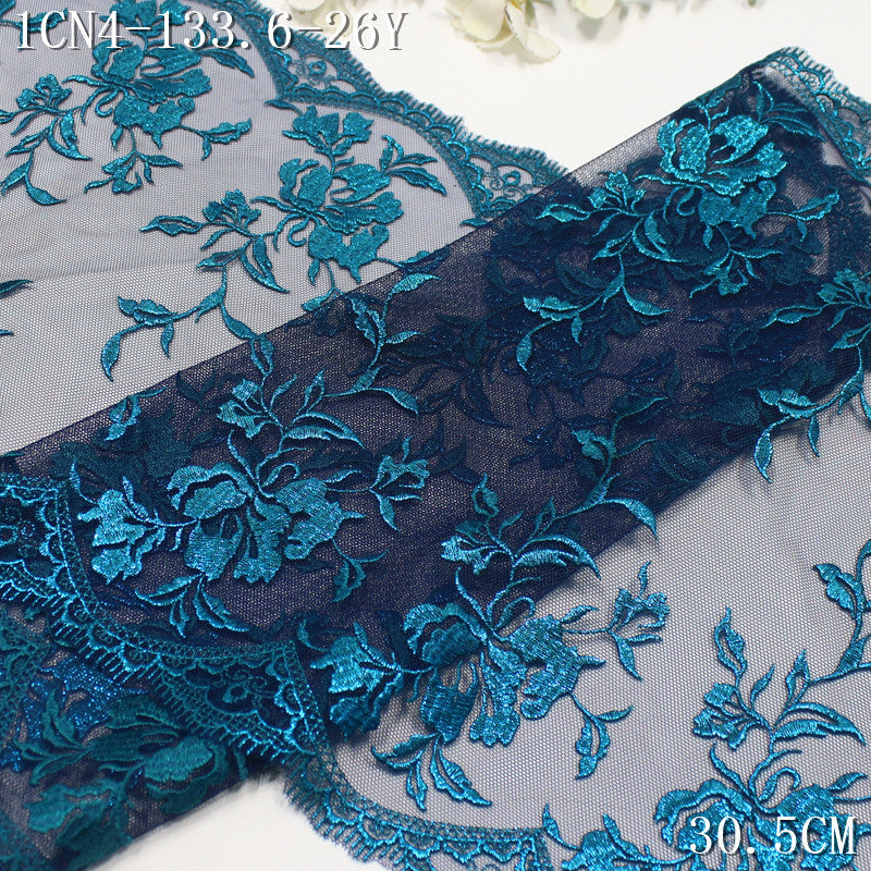 FREEDOMBEAUTY | [1Pack] Ink blue classical bronzing bilateral flower mesh yarn embroidered lace performance suit dance suit decorative lace accessories