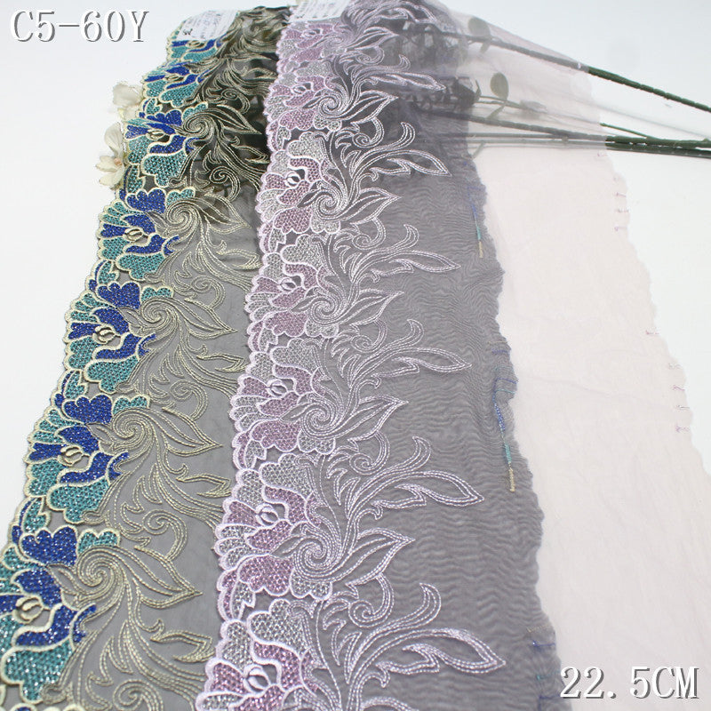 FREEDOMBEAUTY |  Classical National Style Silver Thread Roll Grass Phoenix Feather Mesh Embroidery Lace, Hanfu Ancient Dress Lace Accessories