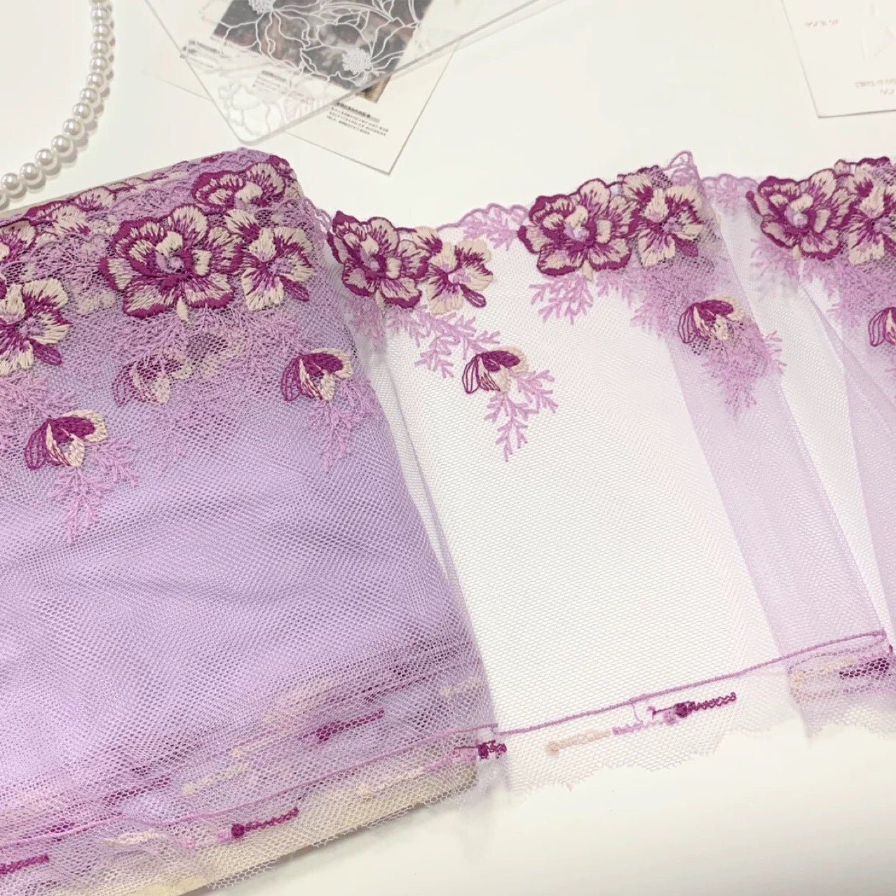 FREEDOMBEAUTY | Spot Rose Flower Macaron Embroidery Mesh Lace Lace Accessories Decorative Fabric Design DIY Clothing