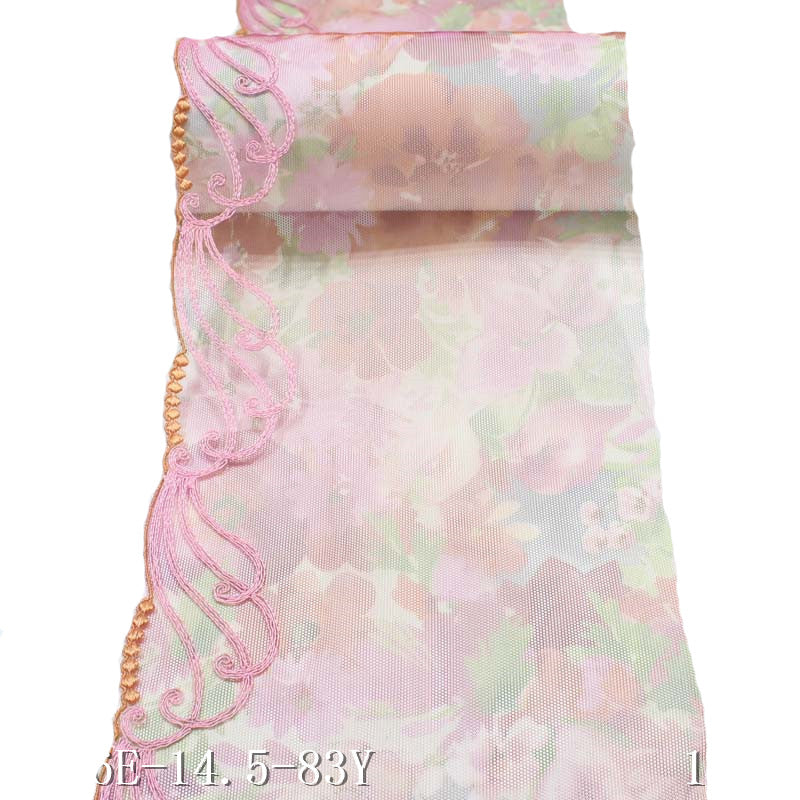 FREEDOMBEAUTY | Small fresh pink printing mesh embroidery lace polyester pattern, skirt decoration clothing handmade accessories wholesale