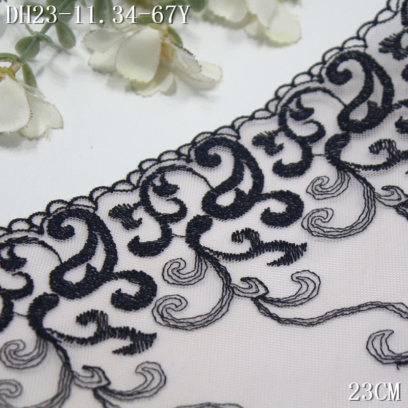 FREEDOMBEAUTY | Pale pink mesh embroidery lace black curl grass pattern 23cm clothing accessories lace accessories DIY