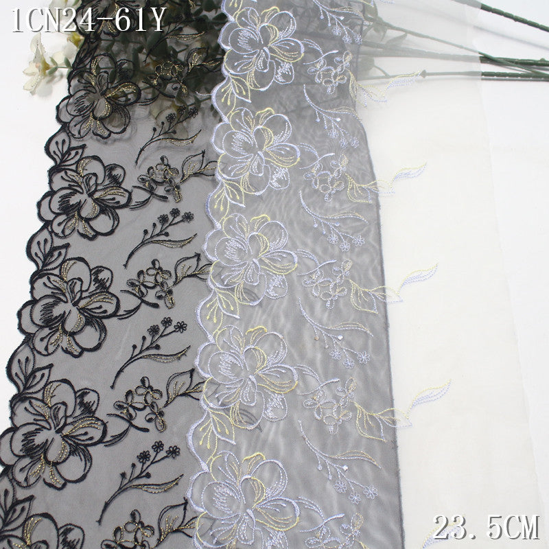 FREEDOMBEAUTY | [1Pack] Beautiful exquisite silver and gold thread flower mesh embroidery lace 21cm clothing underwear skirt lace accessories
