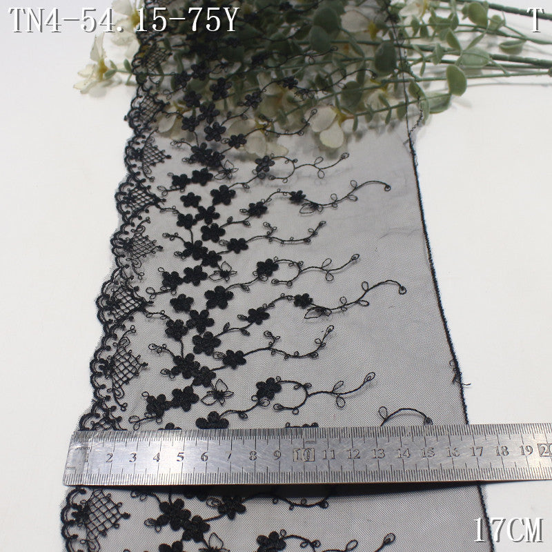 【1Pack】-Freedombeauty | French black and yellow mesh yarn single wave small floral vine embroidery lace 17cm Lolita clothing home textile accessories