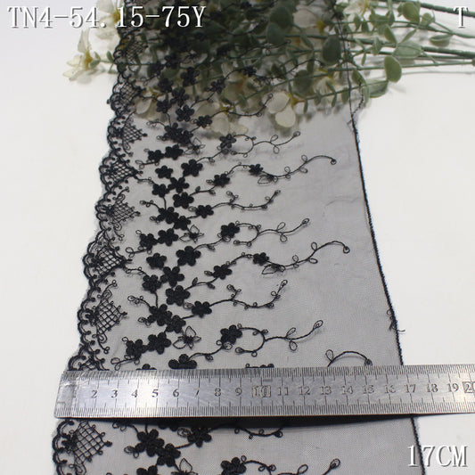 【1Pack】-Freedombeauty | French black and yellow mesh yarn single wave small floral vine embroidery lace 17cm Lolita clothing home textile accessories