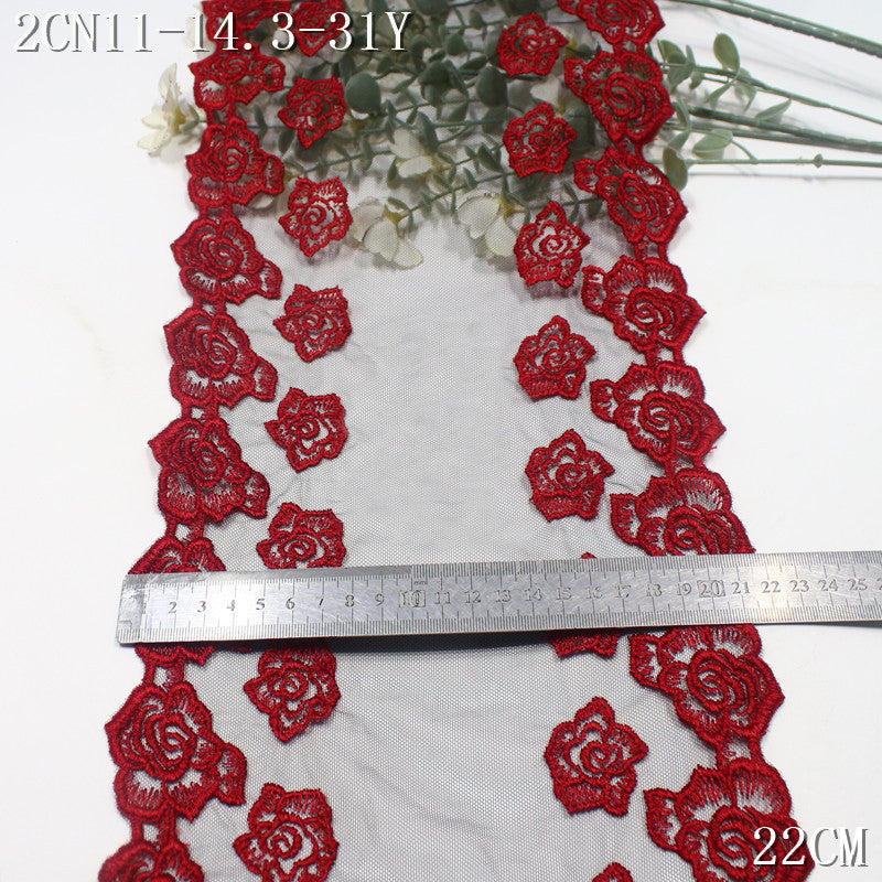 FREEDOMBEAUTY | Bilateral rose flower pattern mesh embroidery lace 22cm skirt trim veil tube top lace accessories