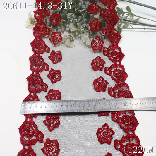 FREEDOMBEAUTY | Bilateral rose flower pattern mesh embroidery lace 22cm skirt trim veil tube top lace accessories
