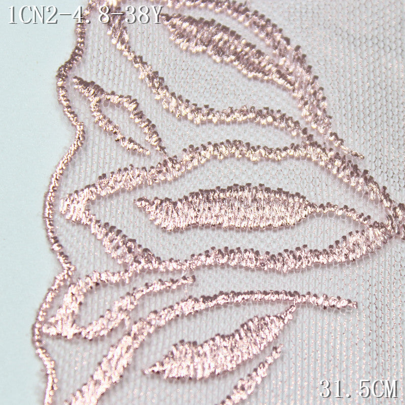 FREEDOMBEAUTY | [1Pack] gilt powder full-width bronzing mesh yarn bilateral bud embroidery lace, fashion clothing dance clothes lace accessories