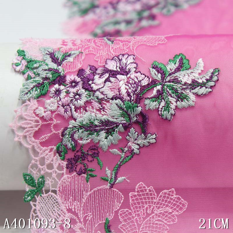 FREEDOMBEAUTY | [1Pack] Classical style rose pink high-end three-dimensional exquisite flower embroidery 21cm clothing accessories lace accessories