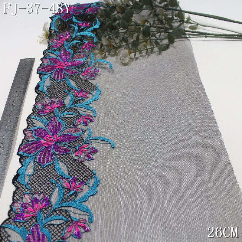 【1Pack】-Freedombeauty | European and American personalized black mesh sequins purple and blue exquisite flower embroidery 26cm erotic underwear clothing accessories