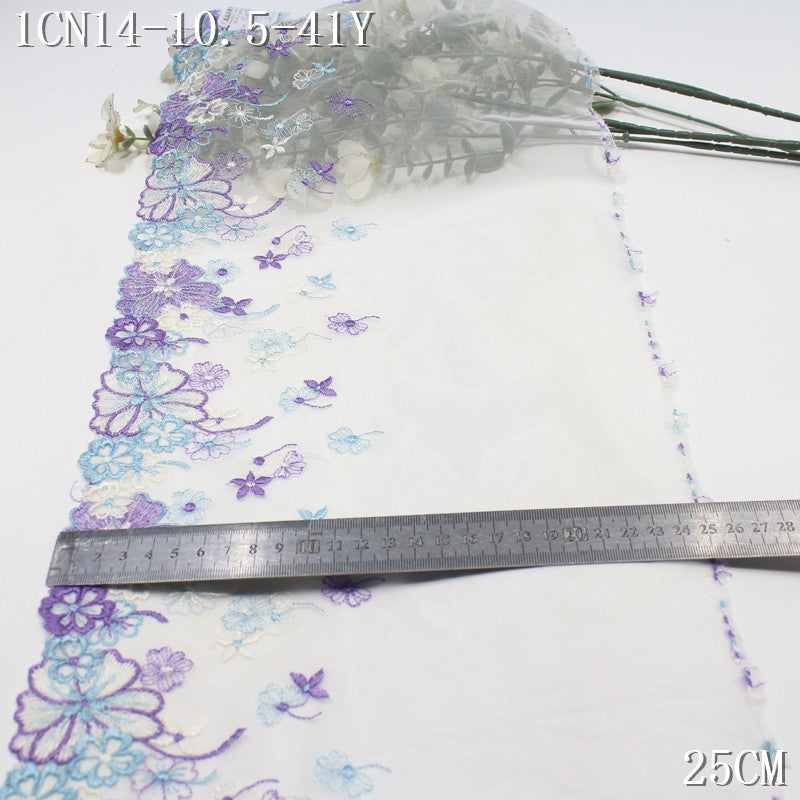 【1Pack】-Freedombeauty | Dream style blue and purple color matching fine embroidery flower mesh embroidery lace 25cm clothing jewelry handmade accessories