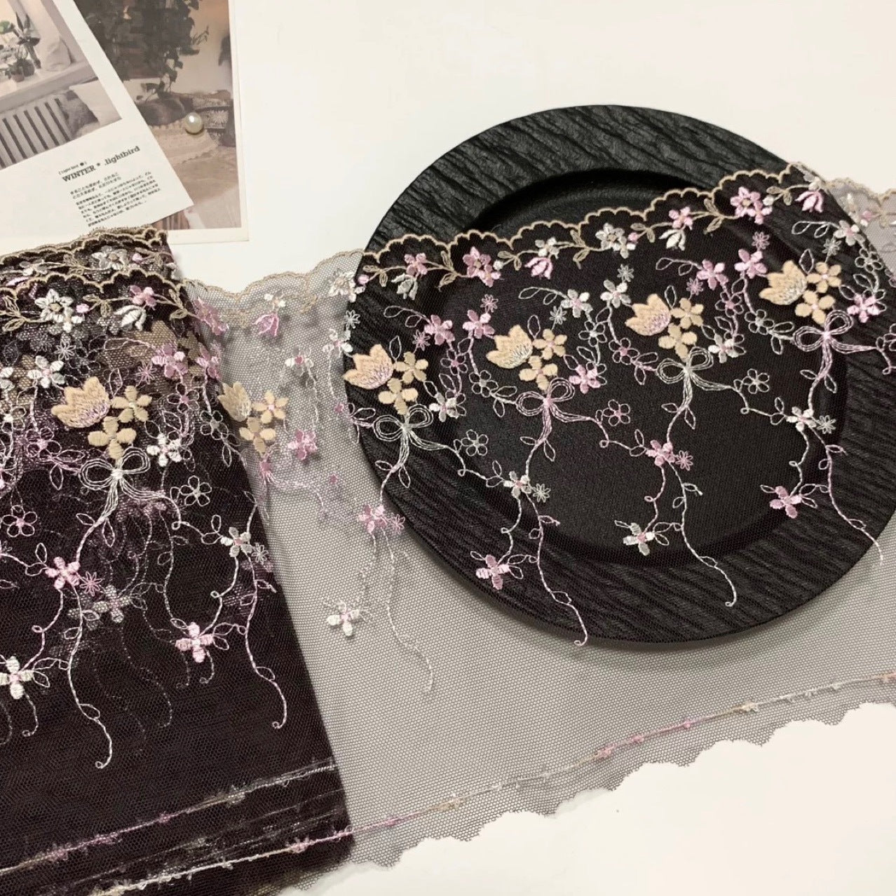 FREEDOMBEAUTY | In-stock tulip bow embroidery mesh lace fabric DIY clothing decoration design