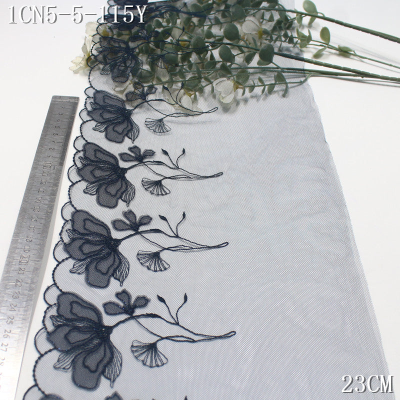 FREEDOMBEAUTY | Dark gray and blue light mesh silver thread flower embroidery lace, clothing underwear lace accessories DIY