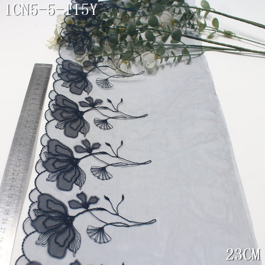 FREEDOMBEAUTY | Dark gray and blue light mesh silver thread flower embroidery lace, clothing underwear lace accessories DIY