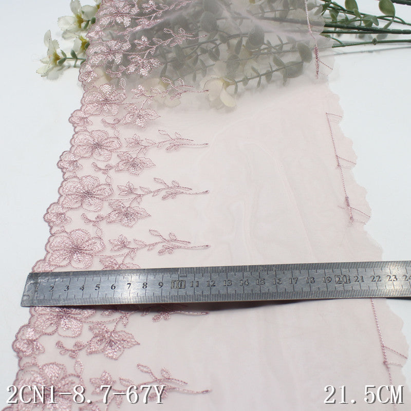 FREEDOMBEAUTY | Pink light mesh embroidery lace antique flower 21.5cm Hanfu ancient lace accessories