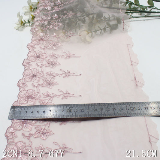 FREEDOMBEAUTY | Pink light mesh embroidery lace antique flower 21.5cm Hanfu ancient lace accessories