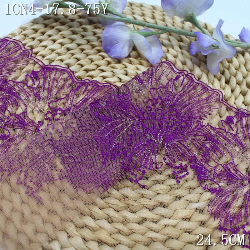 FREEDOMBEAUTY | [1Pack] Purple Gold Thread Poppy Flower Mesh Yarn Embroidery Lace 24.5cm Sex Fun Clothing Lace Lace Accessories
