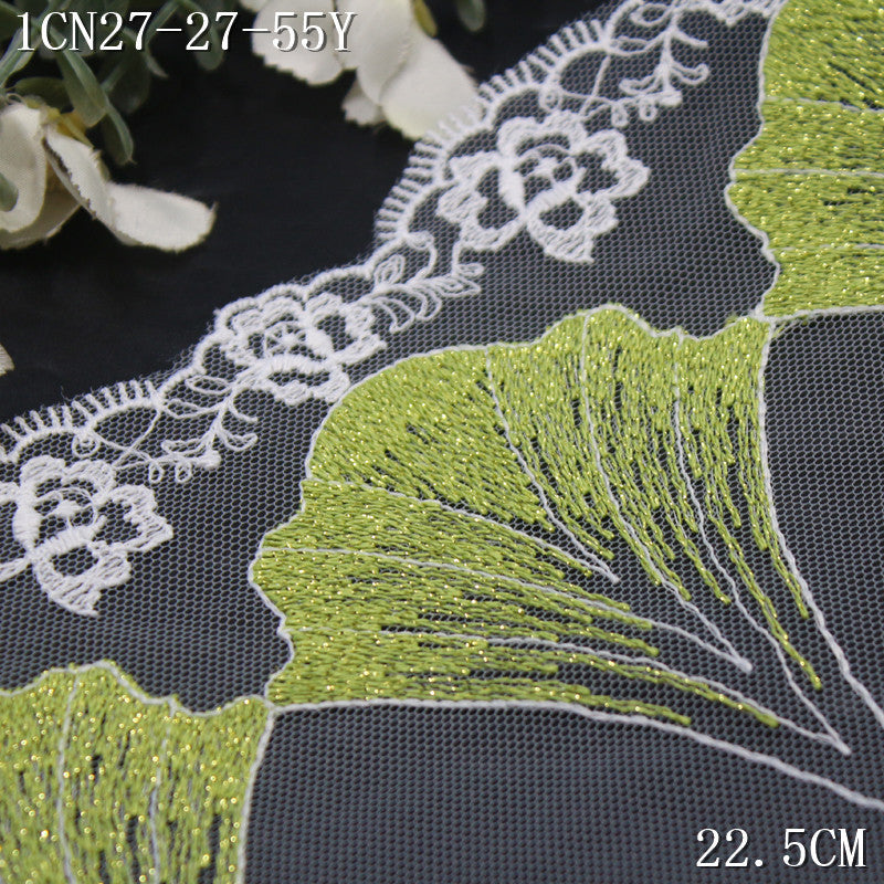 FREEDOMBEAUTY | [1Pack] Fashion natural gold silk green ginkgo leaf mesh embroidery lace, high-end clothing wedding dress DIY lace accessories