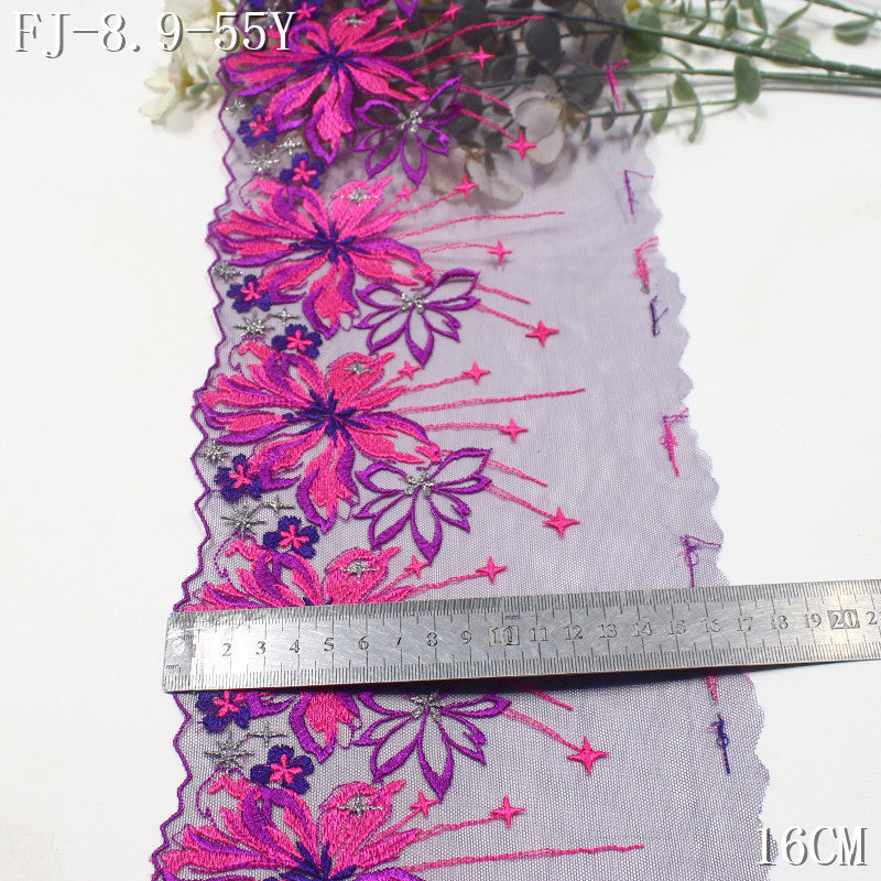 FREEDOMBEAUTY | [1Pack] Exotic rose purple blooming flower star mesh embroidery lace, clothing merchandise decoration DIY accessories