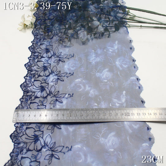FREEDOMBEAUTY | [1Pack] Fresh printing mesh yarn bilateral flower embroidery lace 23cm skirt clothing DIY decorative lace accessories