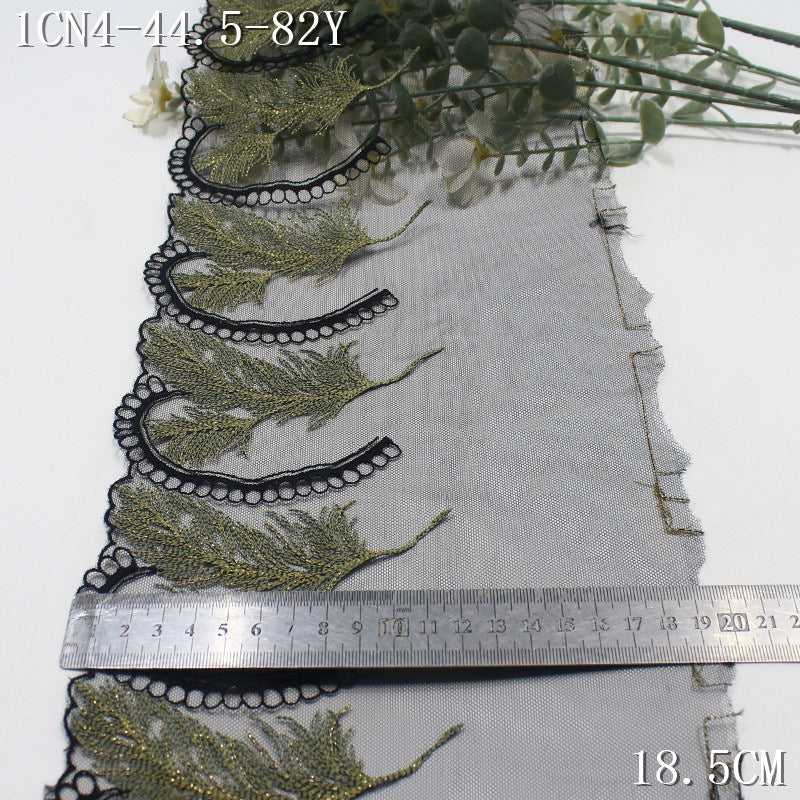 【1Pack】-Freedombeauty | European fashion style two-color ribbon gold thread feather mesh embroidery lace 19cm clothing accessories DIY accessories