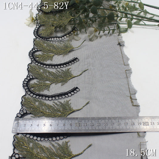 【1Pack】-Freedombeauty | European fashion style two-color ribbon gold thread feather mesh embroidery lace 19cm clothing accessories DIY accessories