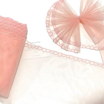 FREEDOMBEAUTY | Spot light pink black gray retro small heart embroidery mesh lace accessories decoration DIY