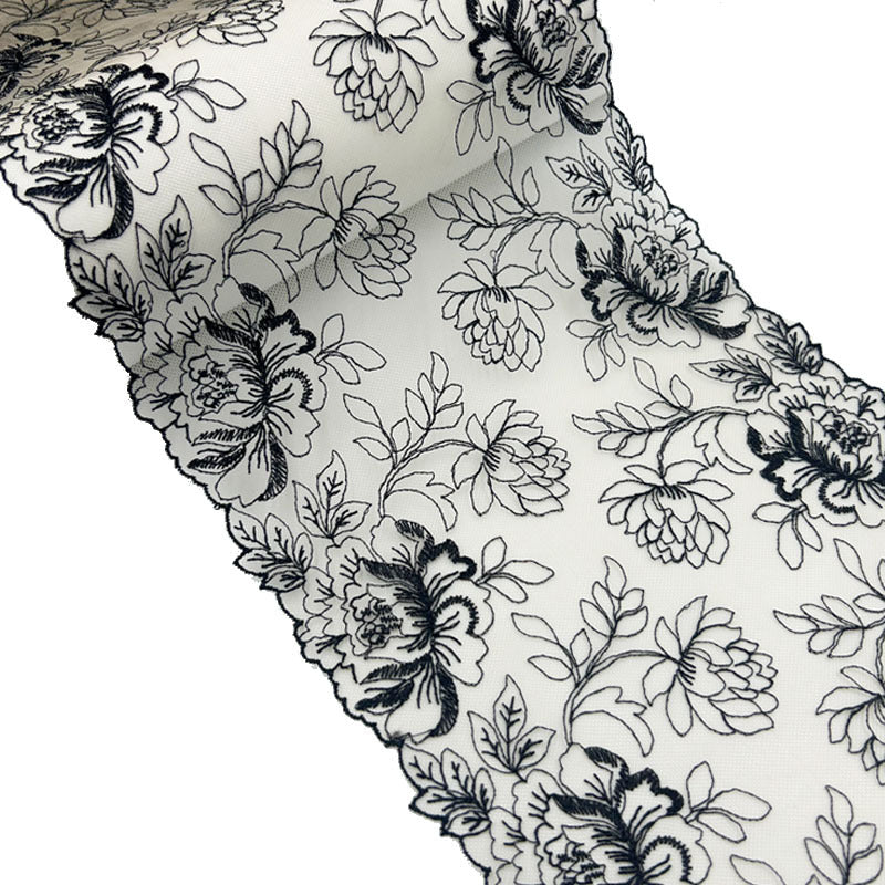 FREEDOMBEAUTY | Factory Spot Bilateral Press Yarn Black Delicate Flower Mesh Yarn Embroidery Lace Thin Material Bra Underwear Accessories Lace