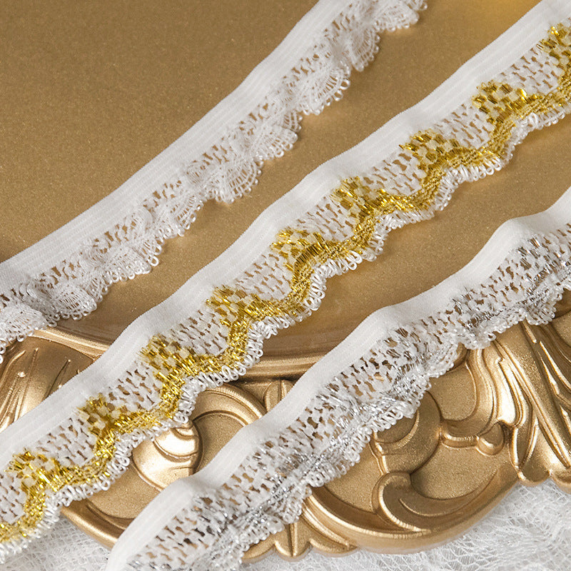 FREEDOMBEAUTY | Factory direct supply 2.5cm gold/silver/white, knitted nylon elastic flower bud belt, toy decorative webbing