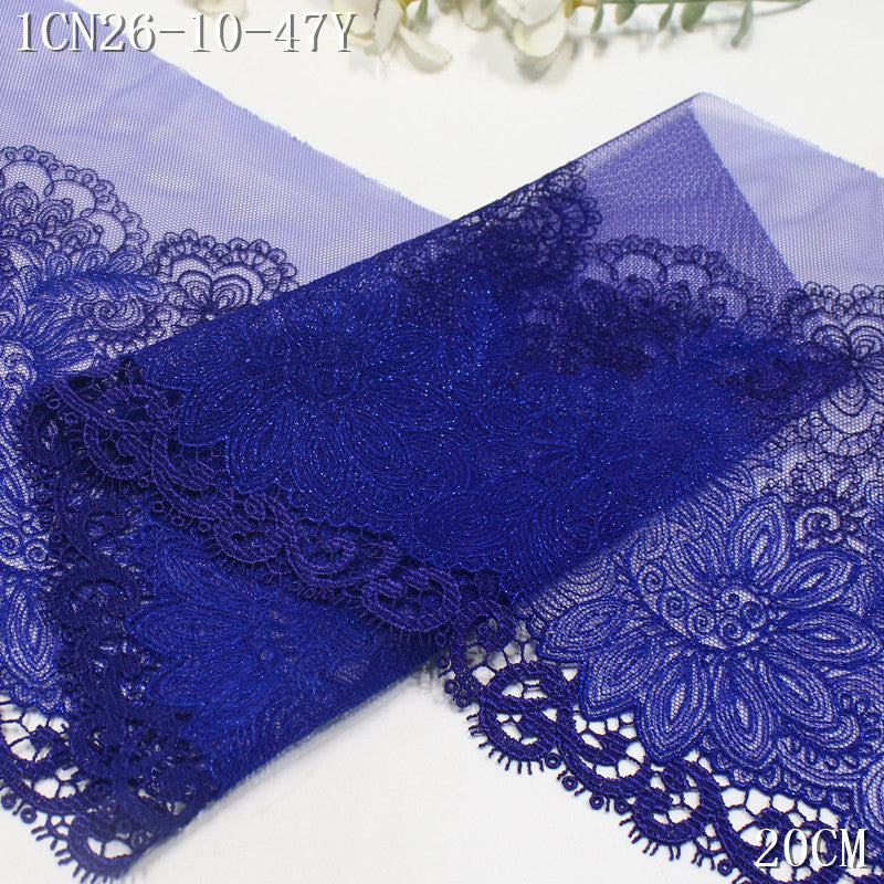 FREEDOMBEAUTY | [1Pack] Royal blue mesh bright retro silver thread pattern water-soluble lace, dance dress home lace accessories