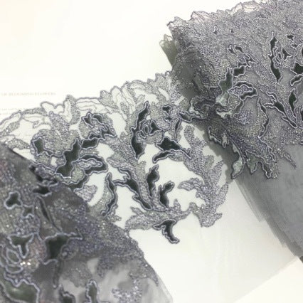 FREEDOMBEAUTY | Spot retro silver gray red velvet bright silk thread heavy industry embroidery mesh lace accessories decorative design