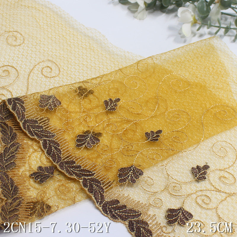 FREEDOMBEAUTY | Gold lace mesh gold thread leaf-rolled embroidery lace, luxury dress DIY lace accessories