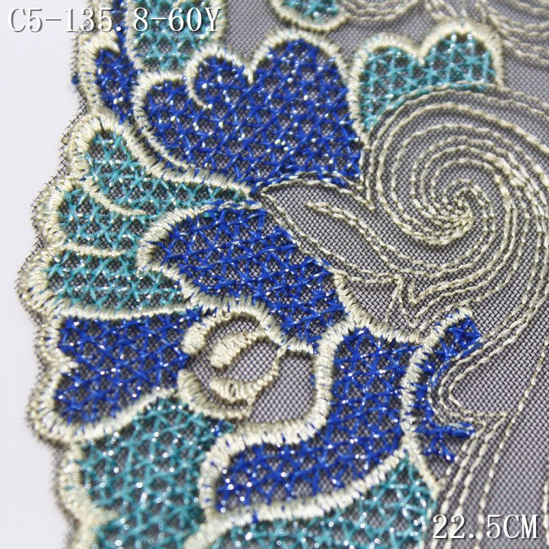 FREEDOMBEAUTY |  Classical National Style Silver Thread Roll Grass Phoenix Feather Mesh Embroidery Lace, Hanfu Ancient Dress Lace Accessories