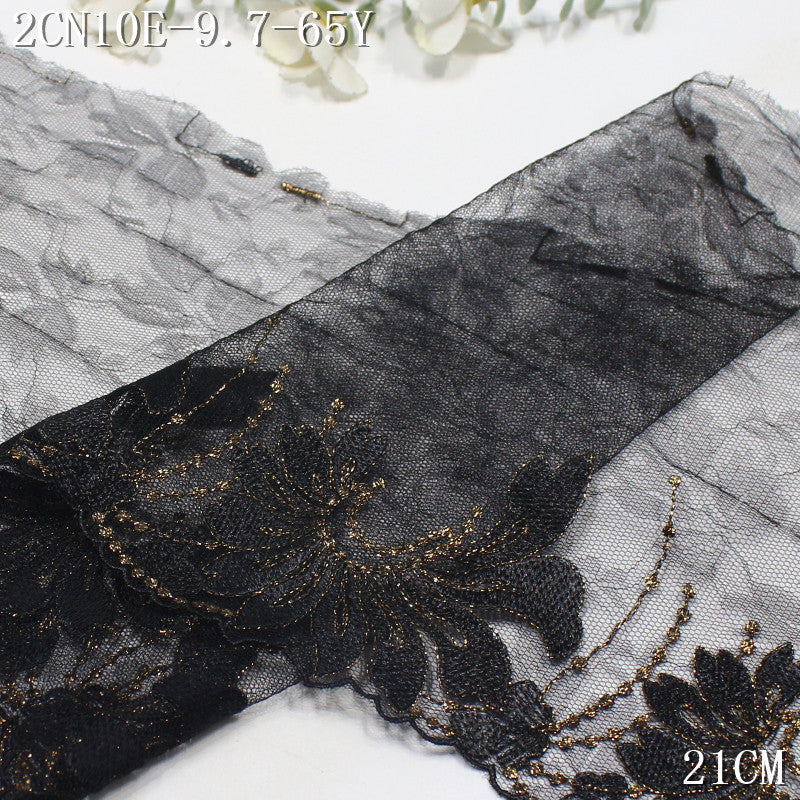 FREEDOMBEAUTY | Black light lace mesh gold thread floral embroidered lace, vintage clothing cheongsam lace accessories