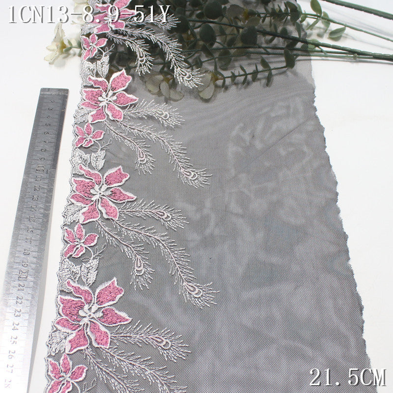 FREEDOMBEAUTY | [1Pack] Black mesh classic silver thread flower spike embroidery lace 21.5cm performance clothing dress up lace accessories