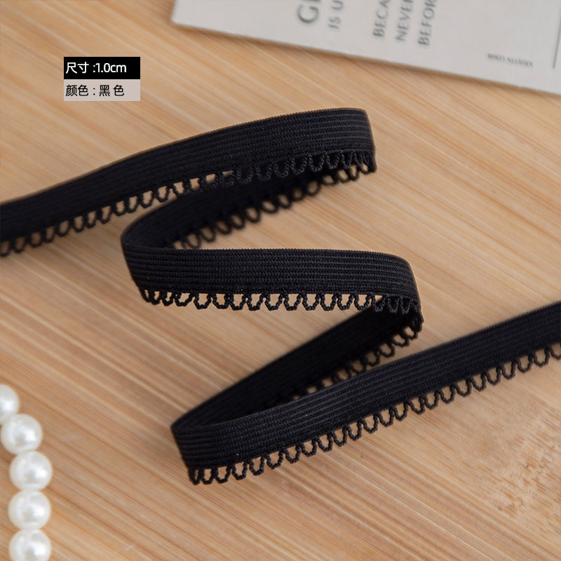 FREEDOMBEAUTY | Factory direct 1.0CM micro-elastic small pointed bud webbing, pink red black spot DIY clothing decorative belt