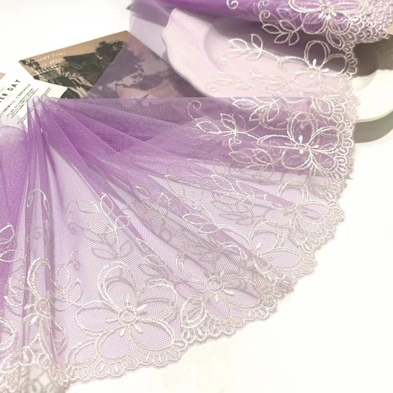 FREEDOMBEAUTY | Spot plain and elegant mesh embroidery lace accessories decorative fabric design clothing DIY