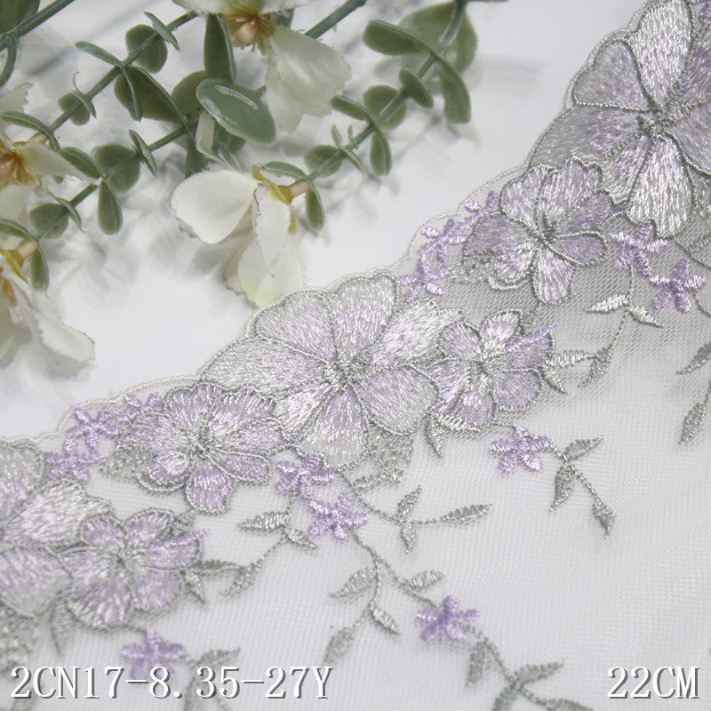 FREEDOMBEAUTY | [1Pack] Light purple bilateral texture flower mesh embroidery lace 22cm skirt dress lace accessories DIY