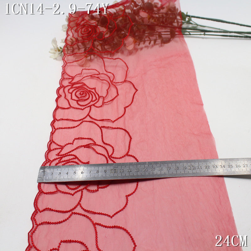 FREEDOMBEAUTY | Simple three-color mesh yarn half-width rose pattern embroidery lace 21cm clothing accessories lace accessories