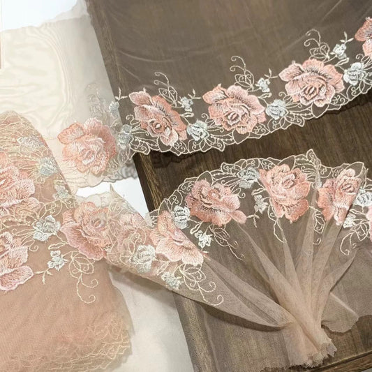 FREEDOMBEAUTY | Spot Heavy Industry Rose Embroidery Mesh Yarn Lace Accessories Clothing DIY Fabric Decoration