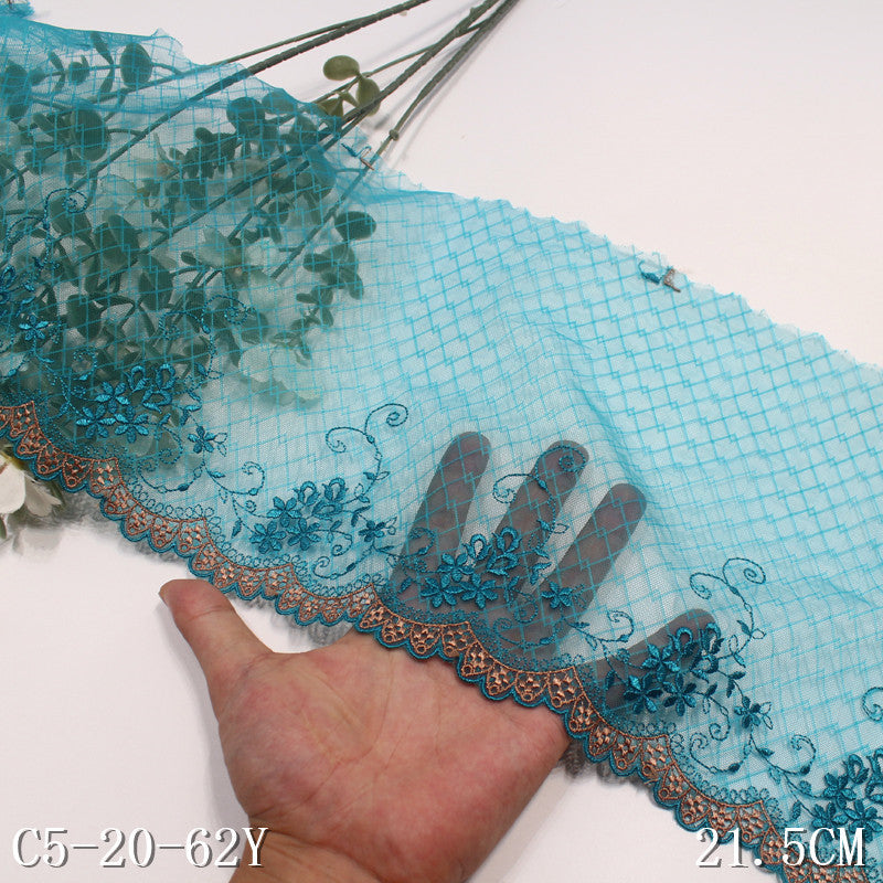 FREEDOMBEAUTY | Lake blue plaid light mesh embroidery lace, clothing shirt skirt lace accessories DIY
