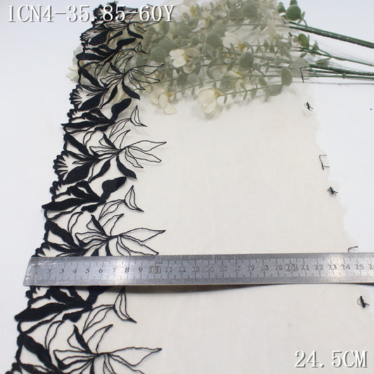 【1Pack】-Freedombeauty | Stylish and simple apricot light mesh polyester thread flower embroidery lace 24.5cm clothing accessories