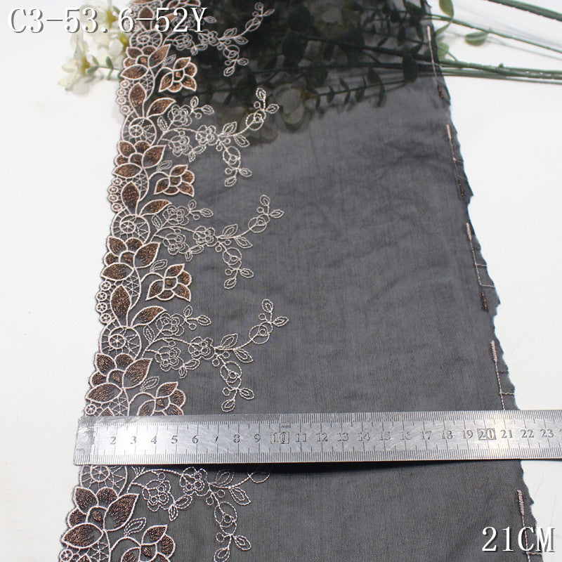 FREEDOMBEAUTY |  black mesh embroidery lace classical gold thread flower 24.5cm high-end dress lace accessories