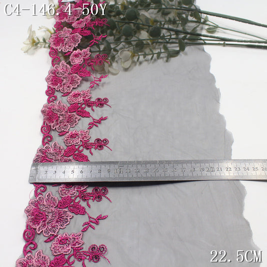 FREEDOMBEAUTY | Spot wholesale blue pink classical flower light mesh embroidery, Hanfu underwear clothing curtain lace accessories DIY