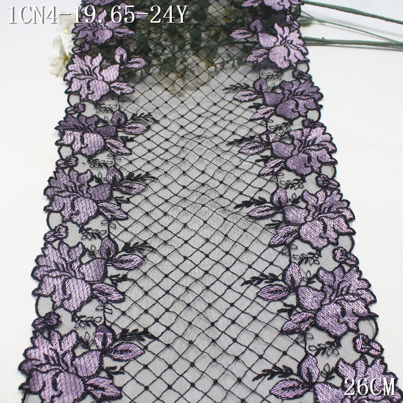 FREEDOMBEAUTY | Two-color plaid mesh bilateral purple flower embroidery lace 26cm clothing curtain lace accessories