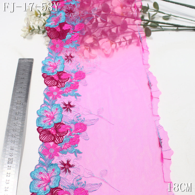 FREEDOMBEAUTY | [1Pack] Contrasting Flowers Warm Style Rose Pink Mesh Embroidery Lace, Clothing Accessories Underwear Lace Accessories