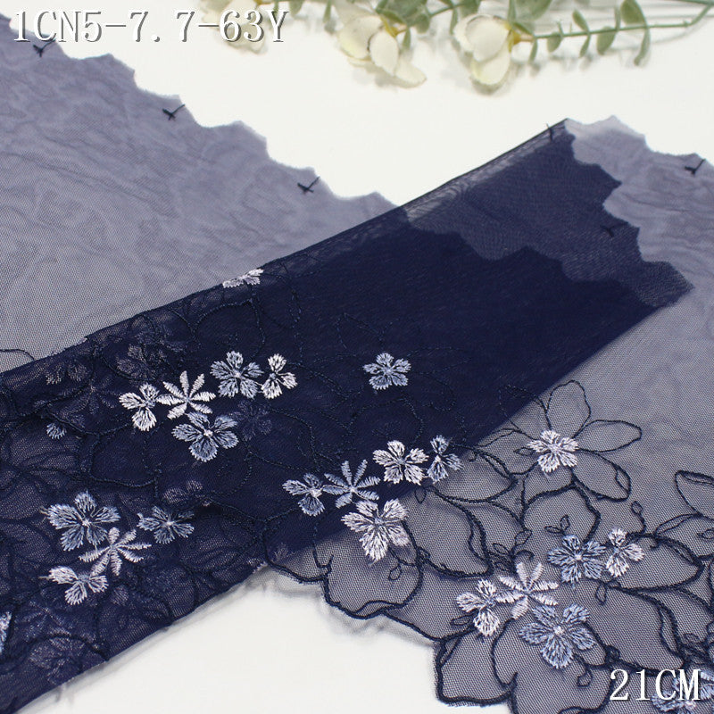 FREEDOMBEAUTY | Navy blue classic flower bloom mesh embroidery lace, clothing skirt hair band lace accessories