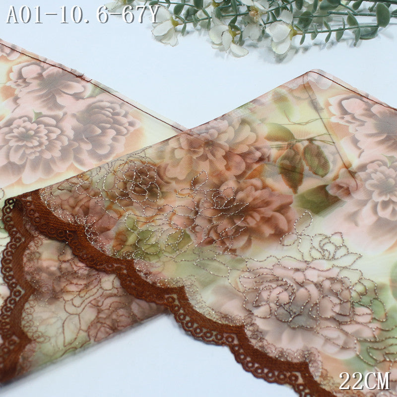 FREEDOMBEAUTY | Gold thread printed mesh embroidery lace retro pattern 23cm classical clothing cheongsam lace accessories