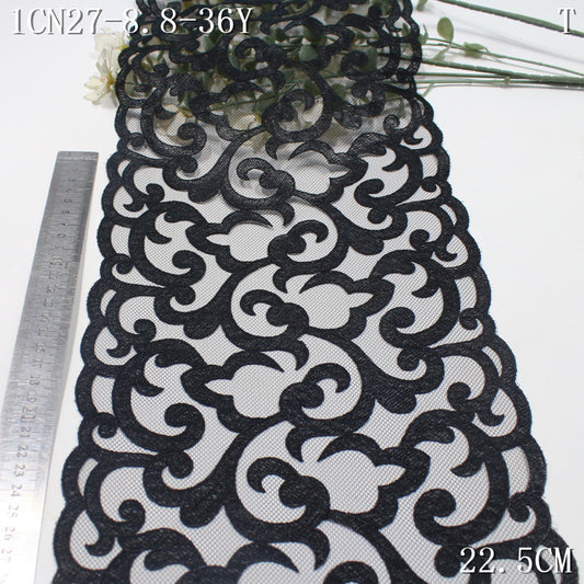 FREEDOMBEAUTY | Spot black Chinese retro roll grass pattern mesh embroidered lace, clothing underwear nightgown lace accessories