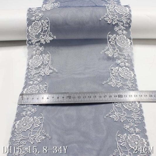 FREEDOMBEAUTY | Dark blue mesh embroidery lace bilateral polyester thread flower 24cm accessories wholesale DIY clothing home textiles