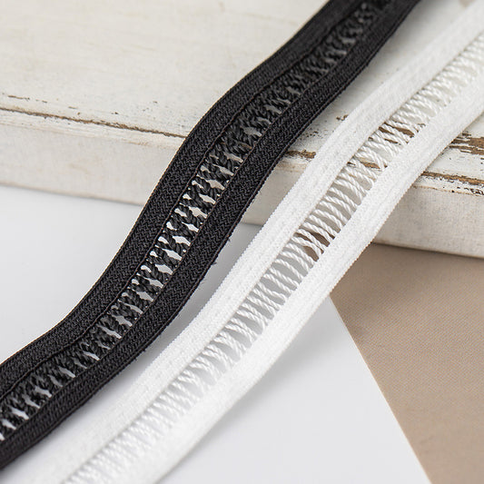 FREEDOMBEAUTY | Factory direct 1.5CM hollow nylon elastic rope with black and white spot women's skirt underwear decorative elastic